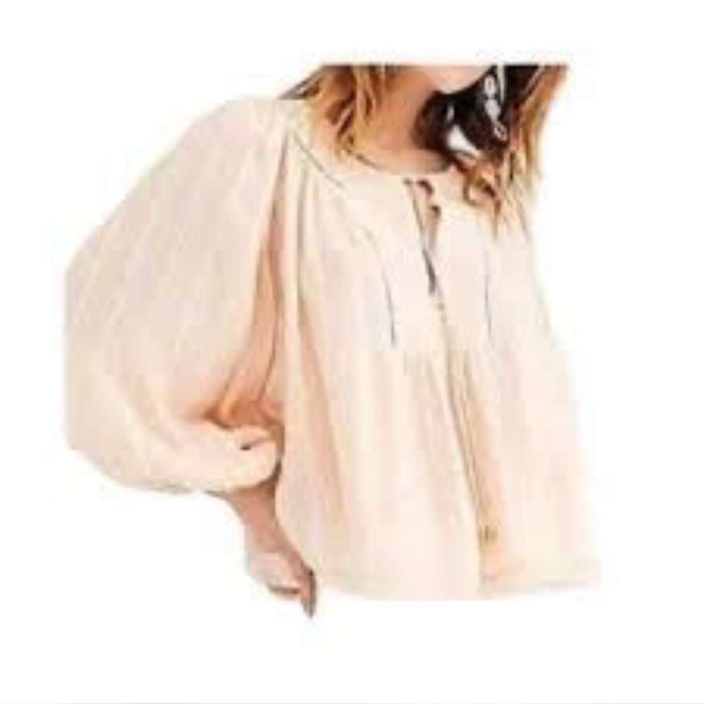Free People Pink Tie Front Blouse with 3/4 Sleeves